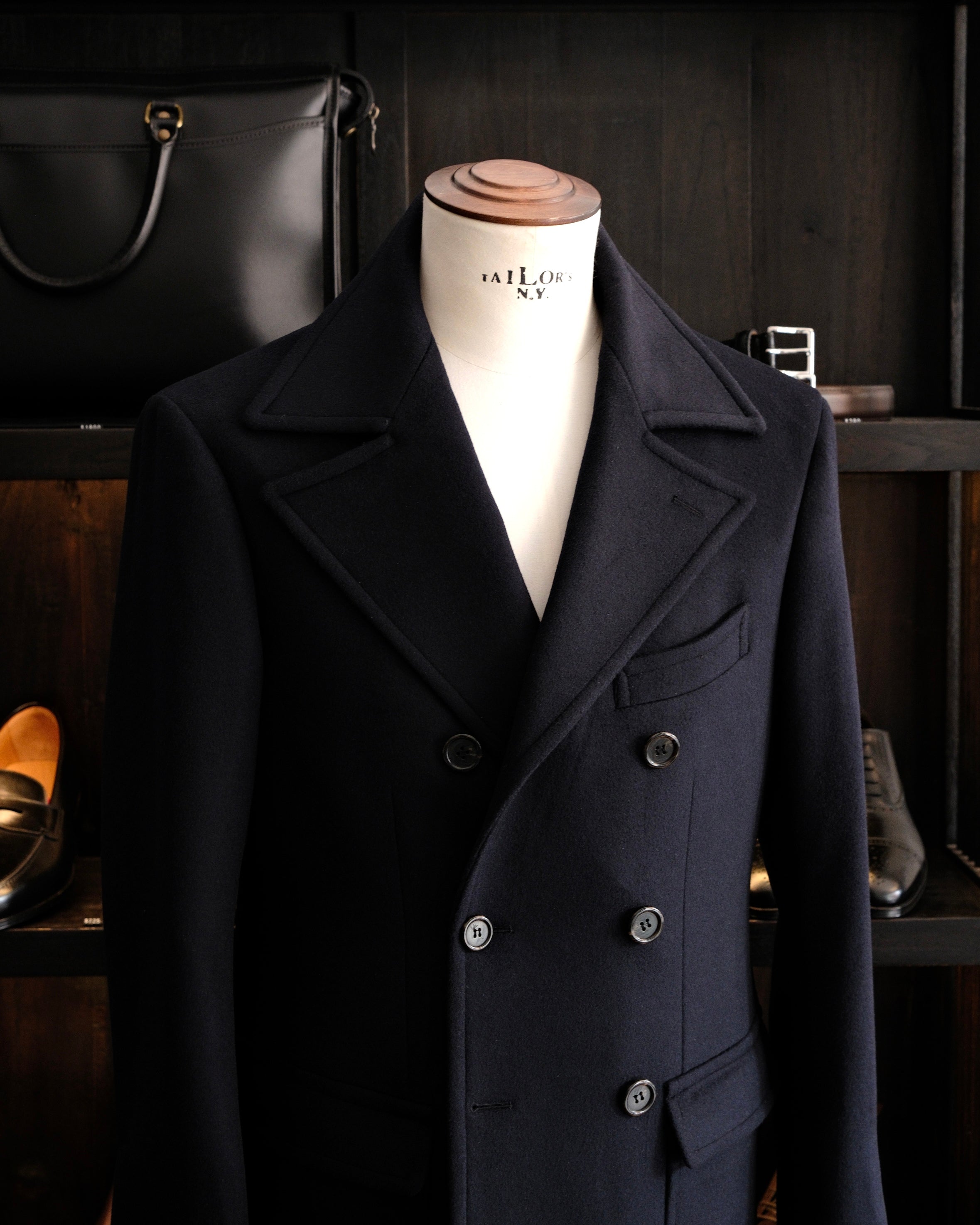 Wool/Cashmere Caban Coat - Dark Navy