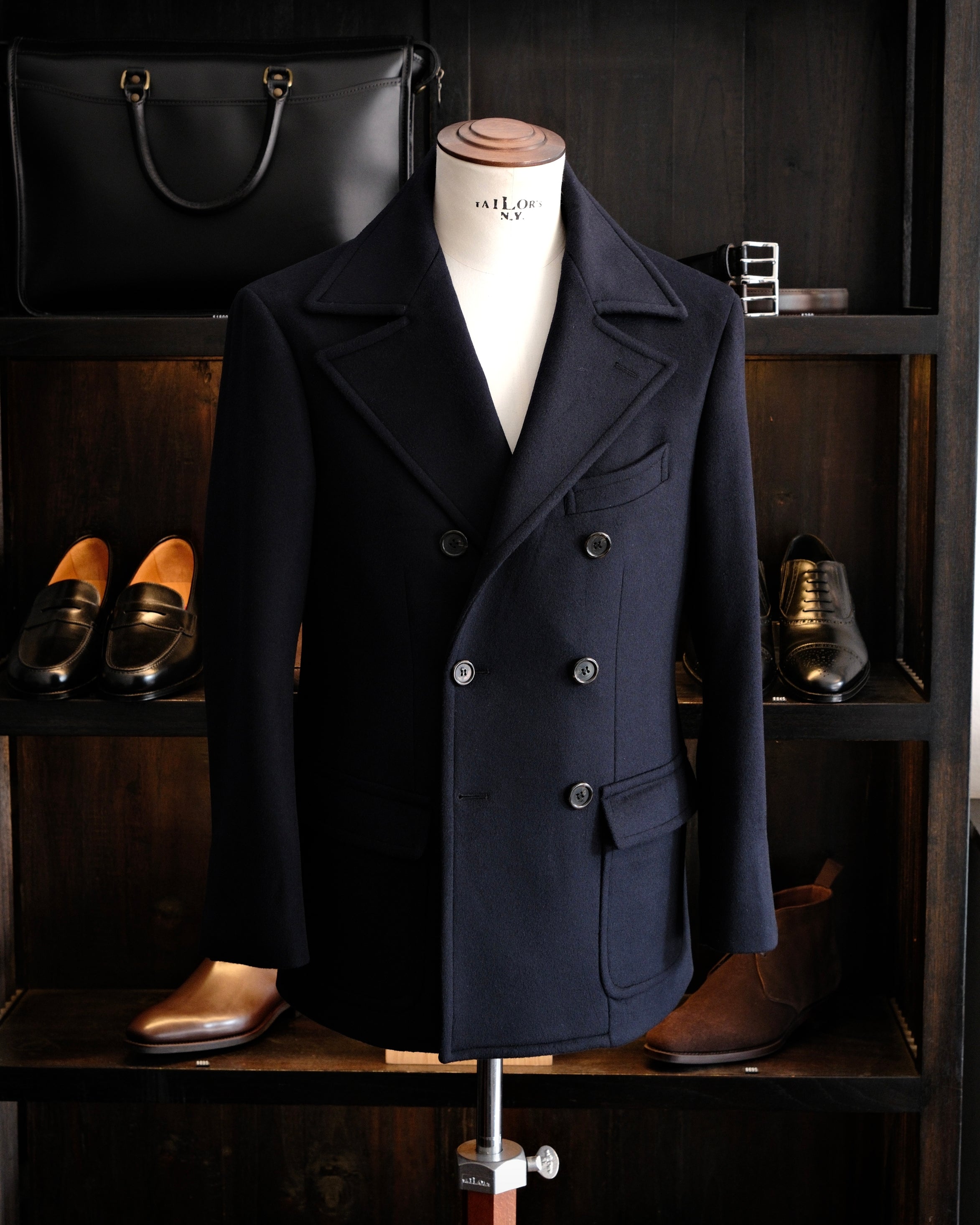 Wool/Cashmere Caban Coat - Dark Navy