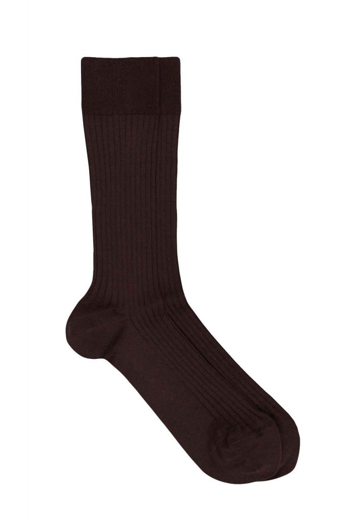 Rib Calf Length Socks Brown