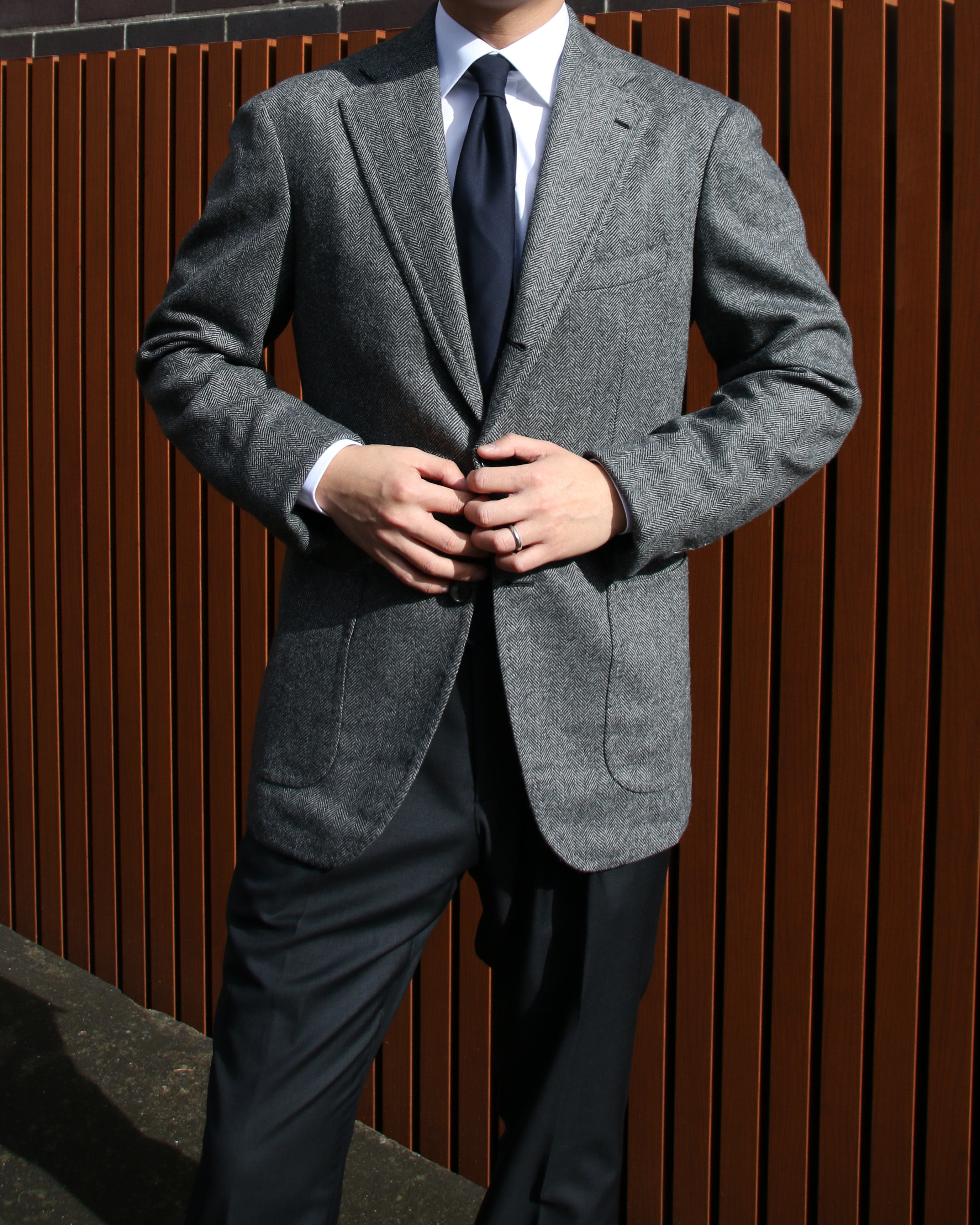 Grey Wool Herringbone Sport Coat