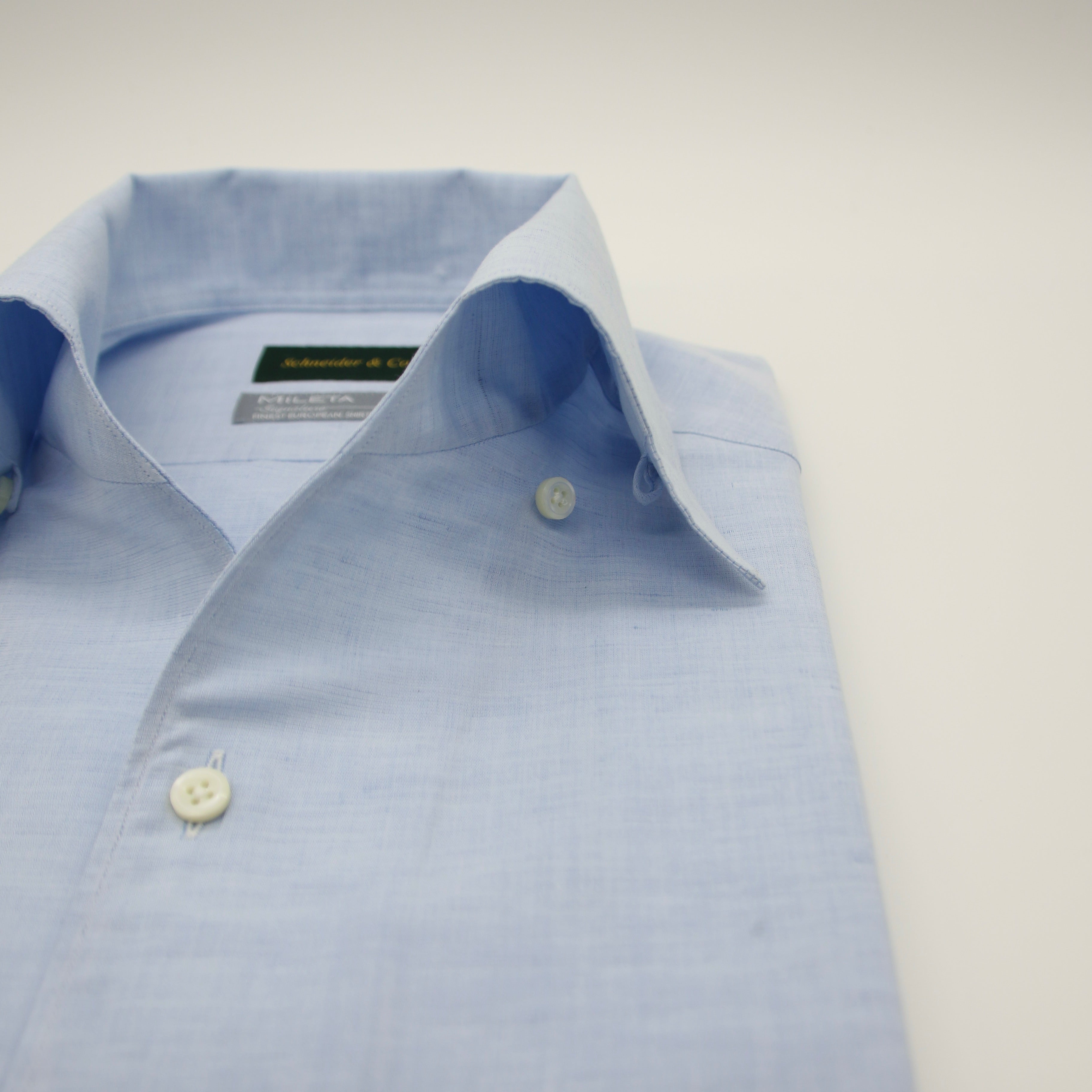 Cotton/Linen One-piece Collar Shirt Blue